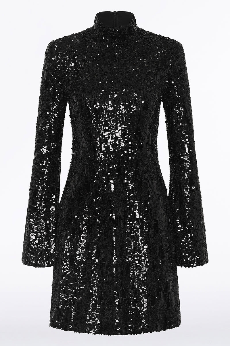 BLACK CASCADE SEQUIN FLUTED MINI DRESS - Image 5