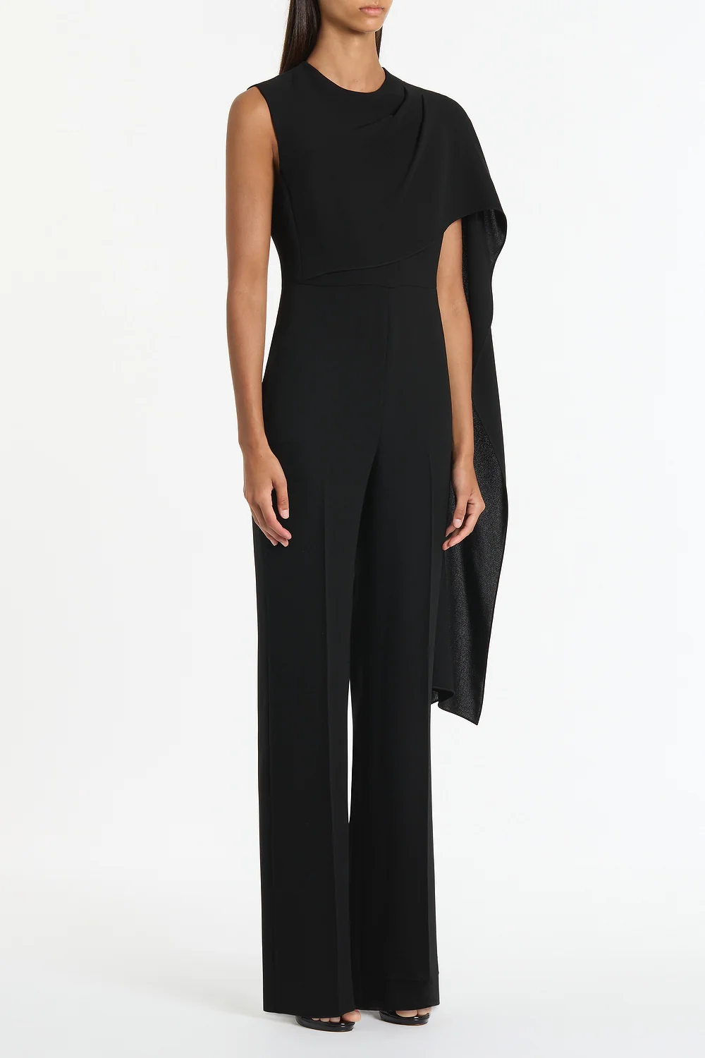 BLACK CREPE CASCADE JUMPSUIT - Image 3