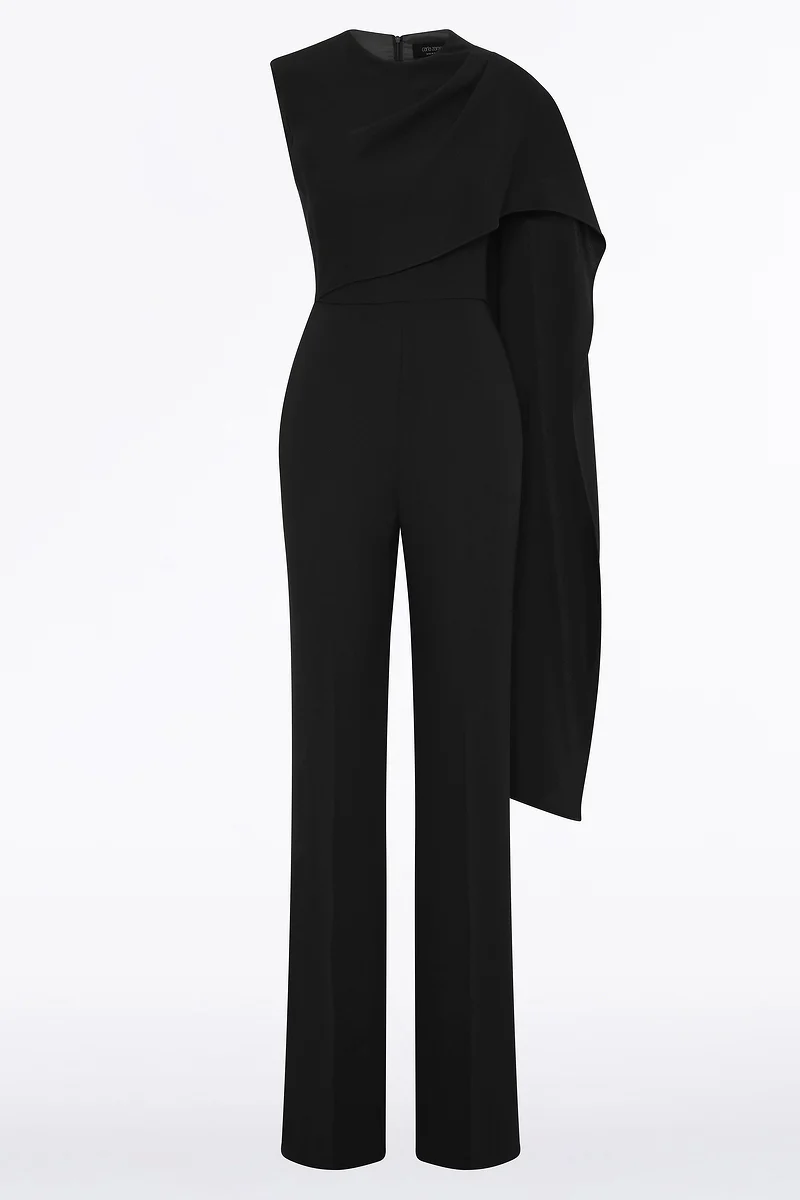 BLACK CREPE CASCADE JUMPSUIT - Image 4