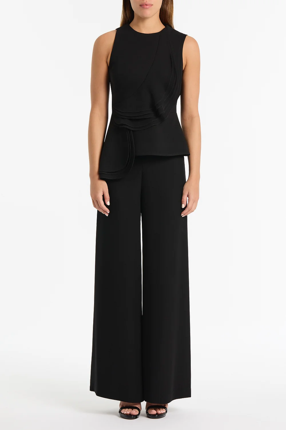 BLACK CREPE PETAL DETAIL TOP