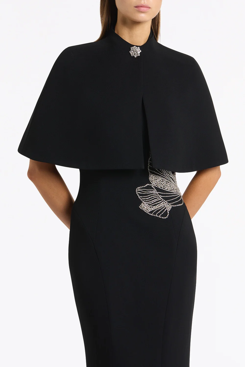 BLACK CREPE SHORT CAPE - Image 4