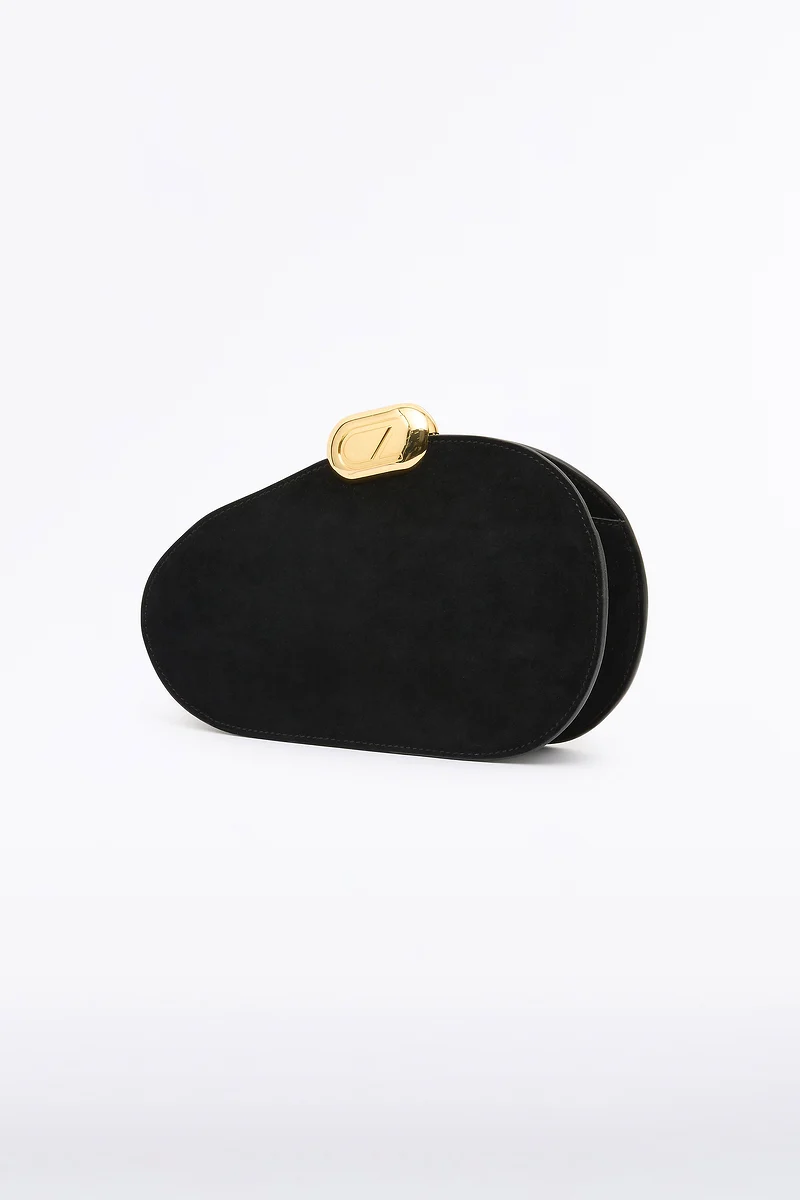 BLACK CZ OVAL SUEDE CLUTCH - Image 2