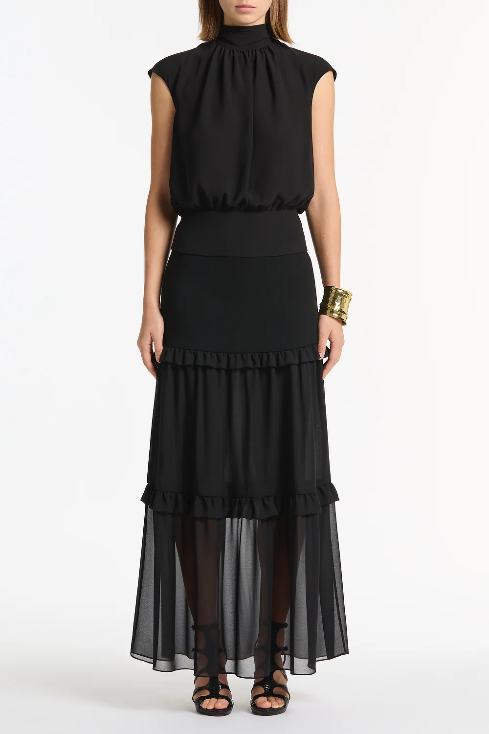 BLACK GEORGETTE SCARF TOP