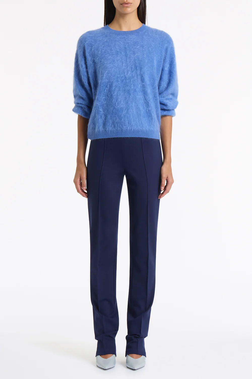 DEEP BLUE PONTE PINSTITCH SLIM LEG PANT