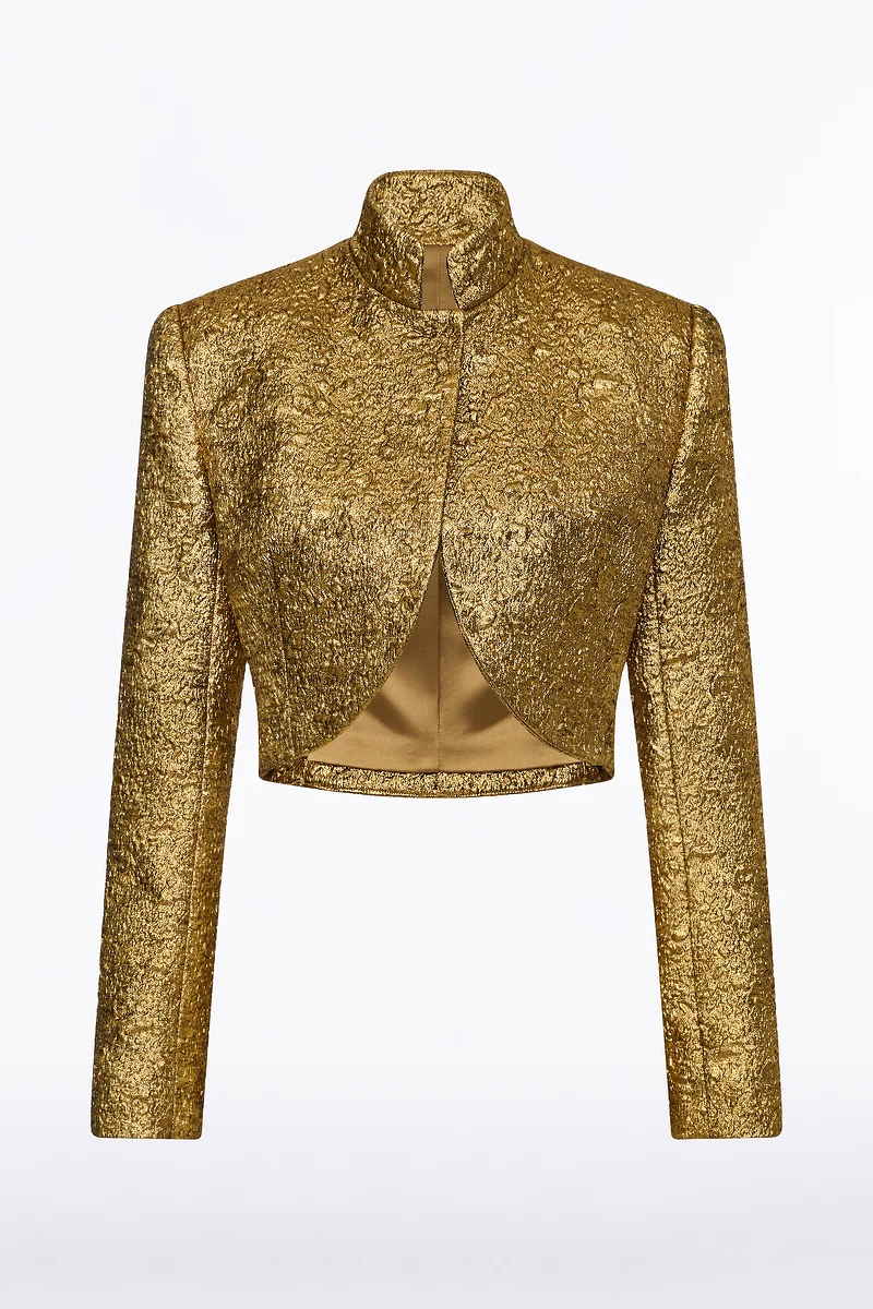 GOLD METALLIC BROCADE CROP JACKET - Image 6