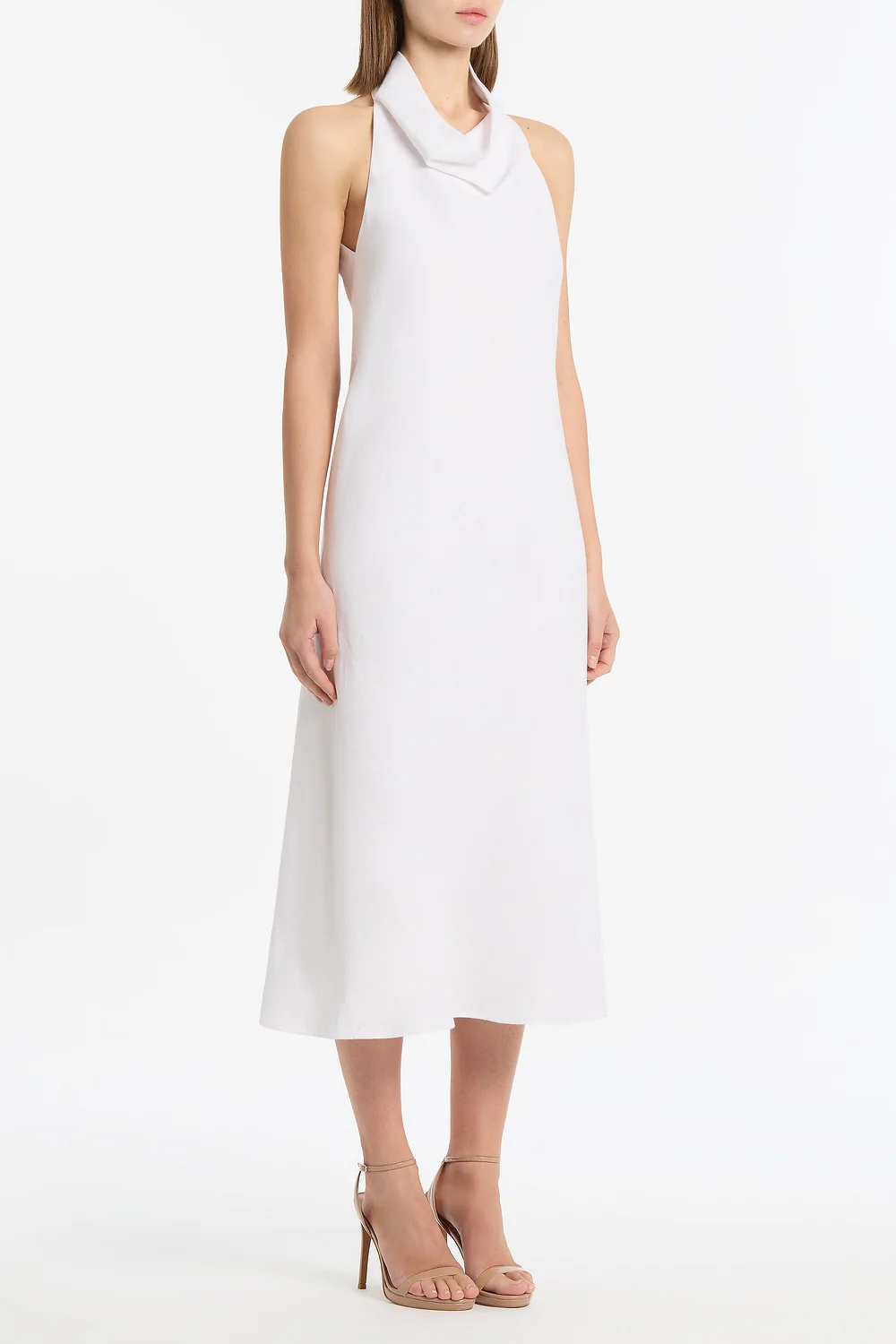 IVORY LINEN COWL NECK MIDI DRESS - Image 2