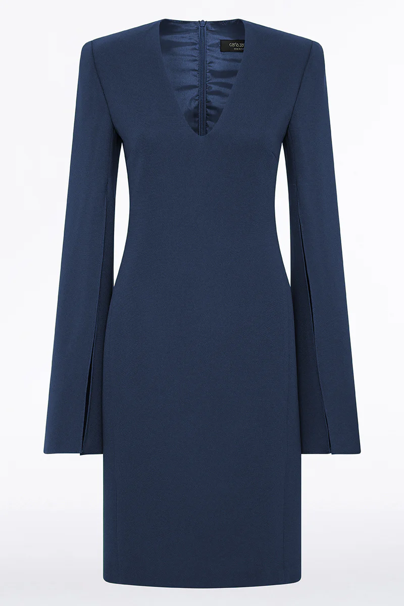 NAVY CREPE V-NECK LOVERO DRESS - Image 4