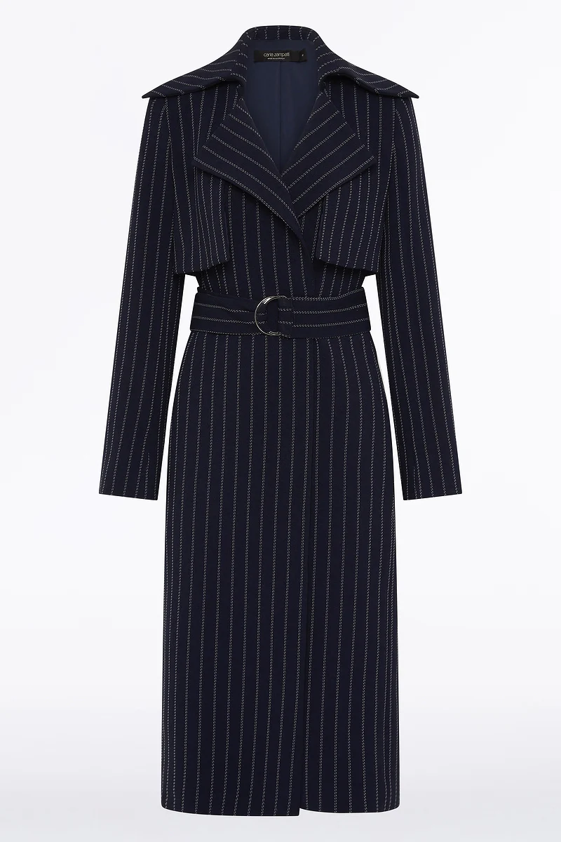 NAVY PINSTRIPE DOUBLE-BREASTED TRENCH COAT - Image 6
