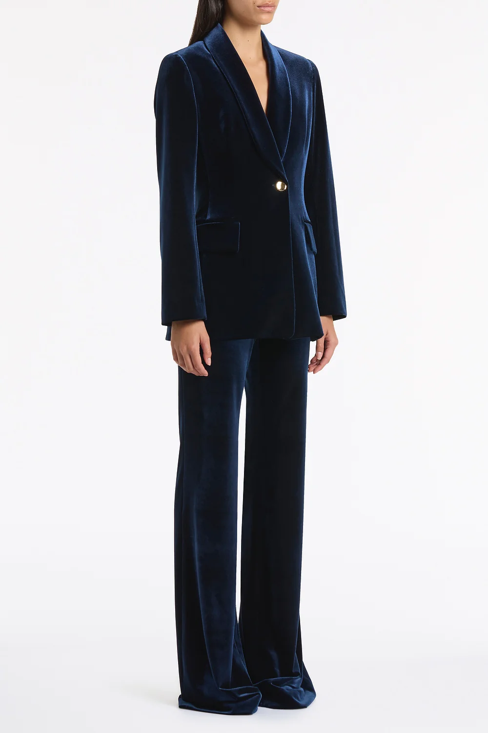 NAVY VELVET SHAWL COLLAR JACKET - Image 2