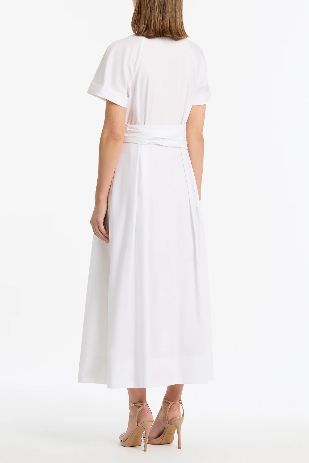 WHITE COTTON WRAP SHIRT DRESS - Image 3