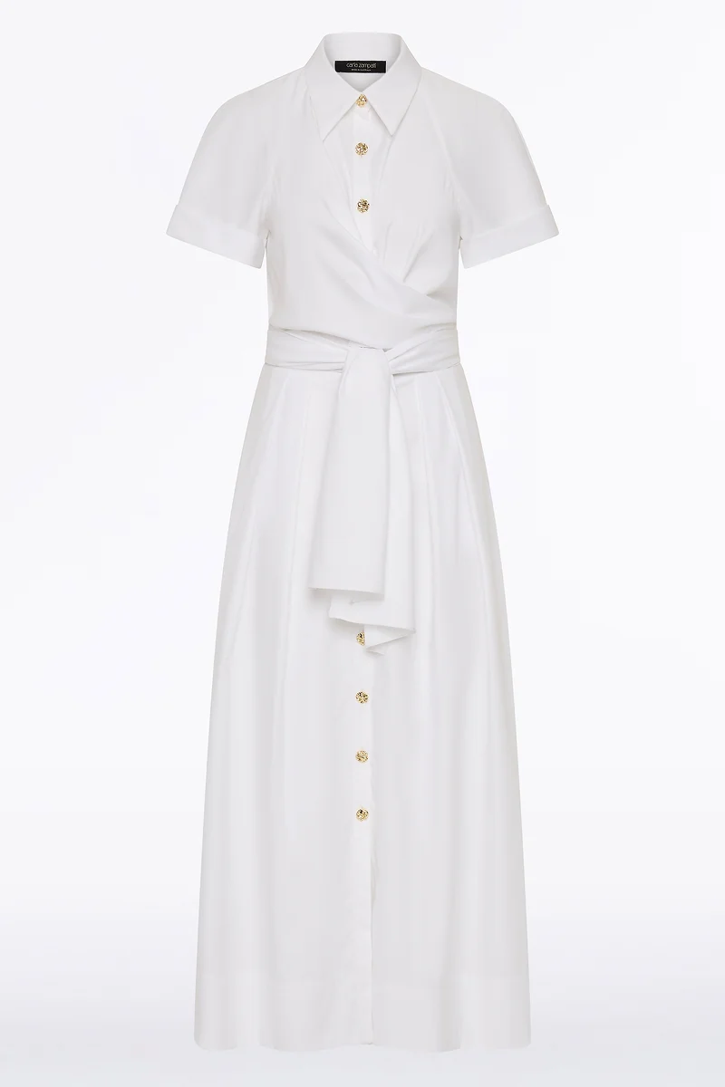 WHITE COTTON WRAP SHIRT DRESS - Image 6