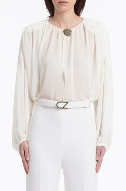 WHITE LEATHER CZ LOGO BELT - Image 4
