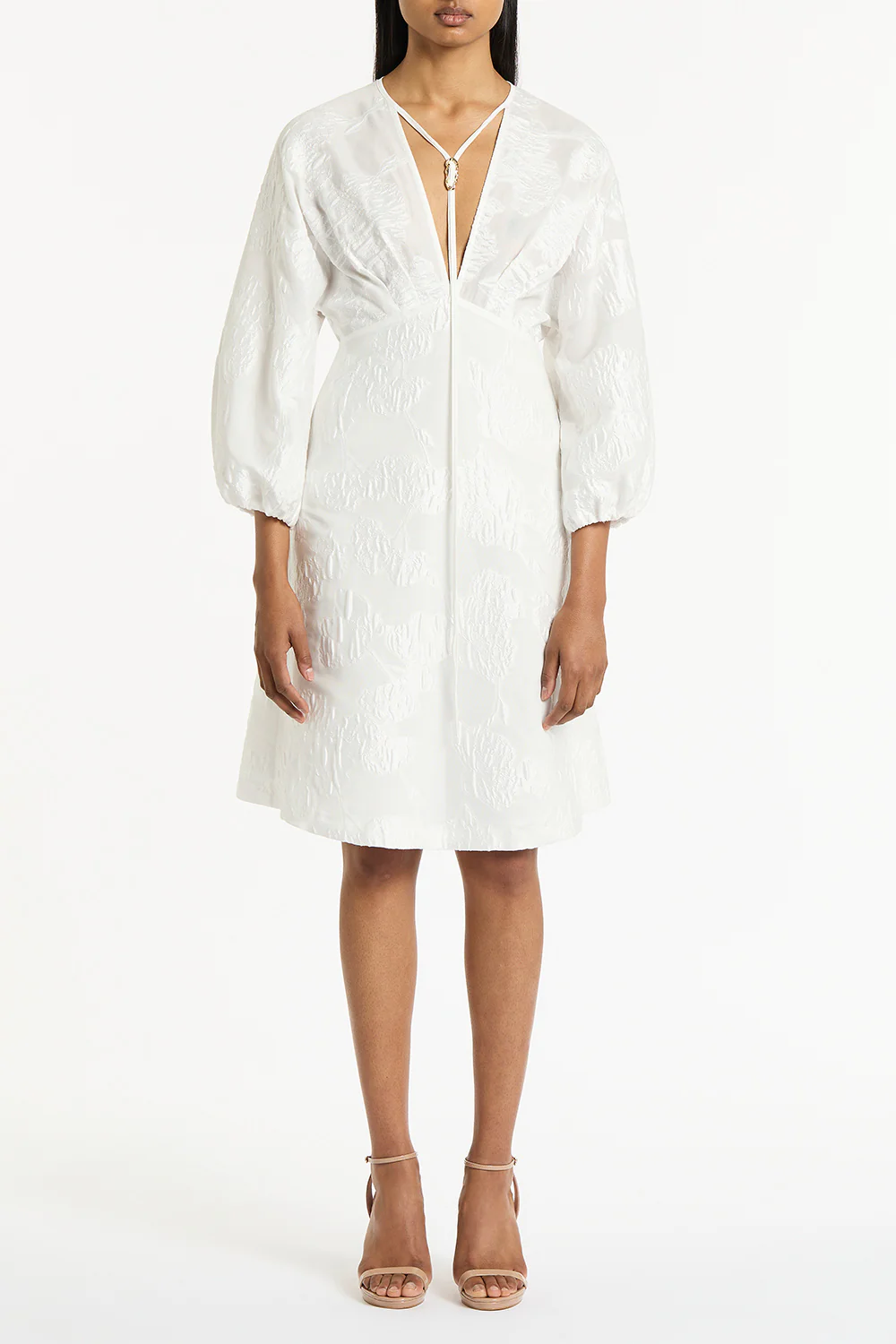 WHITE MESH JACQUARD MIDI DRESS